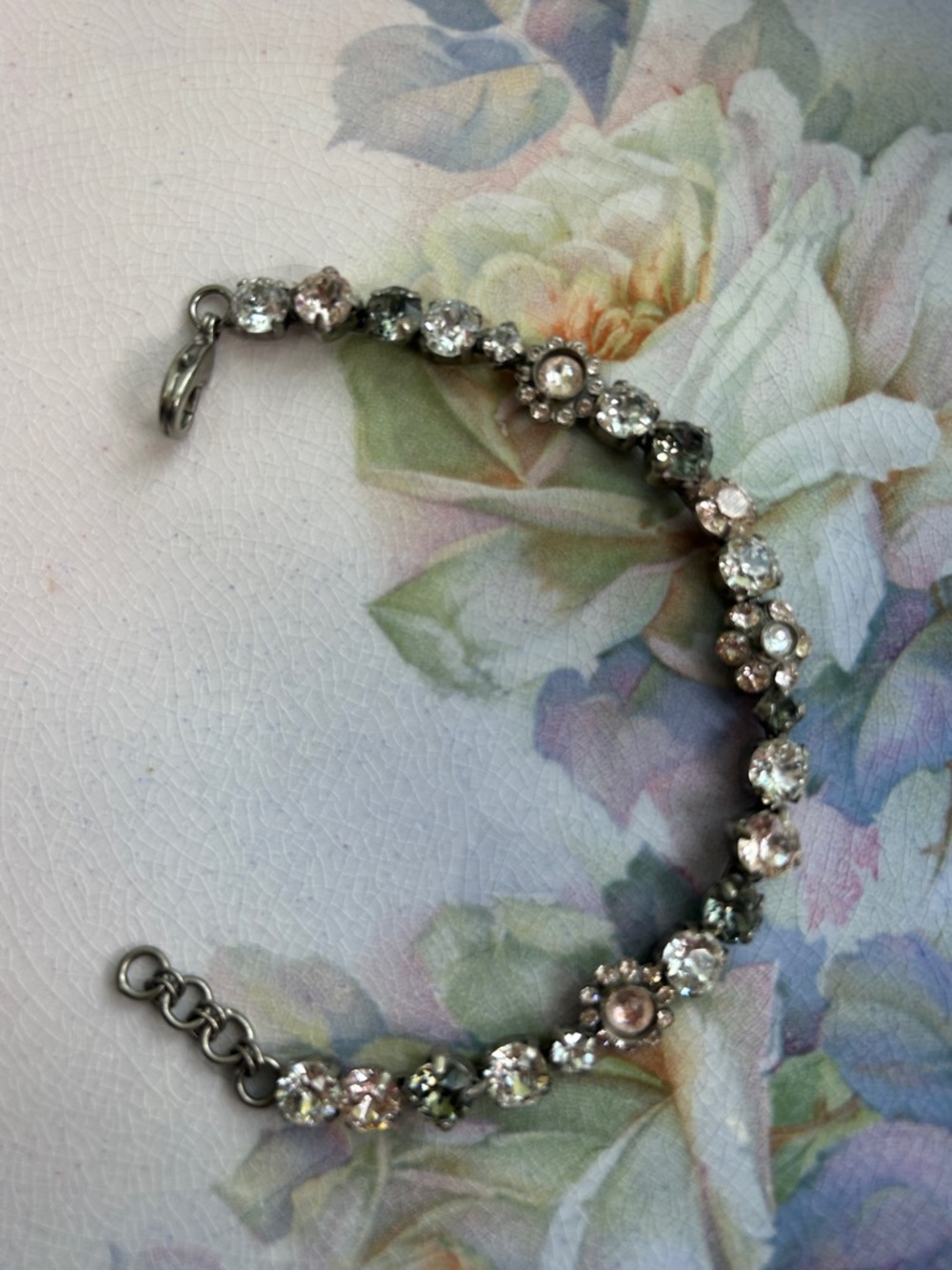 Sorrelli Blush Pink Clear & Smokey Grey Swarovski Crystal Flower Tennis Bracelet